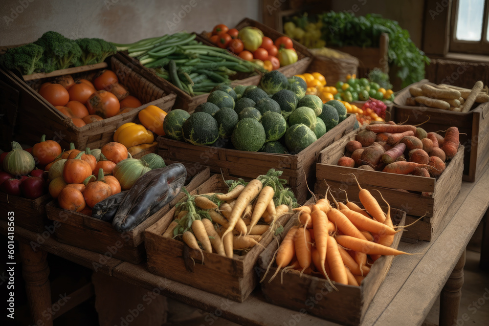 Harvest festival, pumpkin, cabbage, broccoli, carrot, onions harvesting, Thanksgiving Day background, AI Generated Harvest festival, pumpkin, cabbage, broccoli, carrot, onions harvesting, Thanksgiving Day background, AI Generated