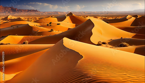 Desert landscape with desert scene and mountain in the background, Generative by AI