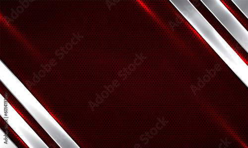 Futuristic perforated technology abstract background with metal stripes frame. Red metal perforated background. Metal grill. Perforated sheet metal. Modern technology innovation concept. Vector EPS10.