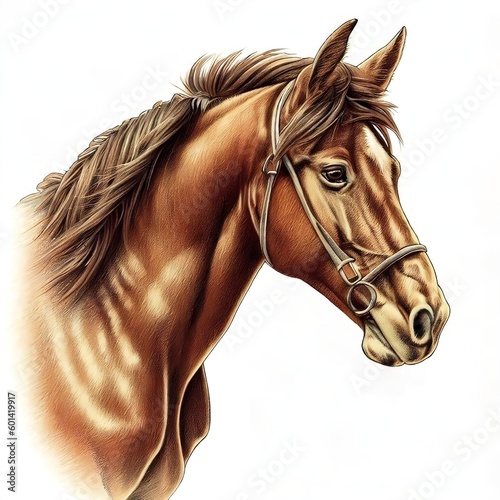 brown horse side view portrait pencil drawing Generative AI