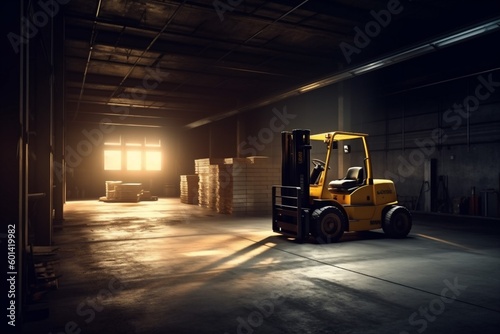 storage warehouse vehicle box distribution forklift transportation delivery cargo logistic. Generative AI.
