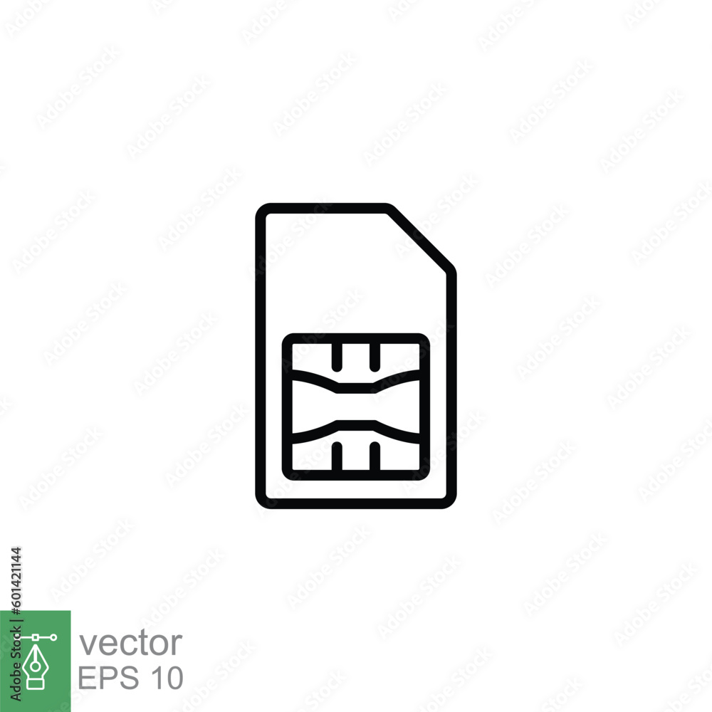 Sim card icon. Simple outline style. Card, mobile, cellphone, chip, cellular, technology concept. Thin line symbol. Vector symbol illustration isolated on white background. EPS 10. Sim card icon. Simple outline style. Card, mobile, cellphone, chip, cellular, technology concept. Thin line symbol. Vector symbol illustration isolated on white background. EPS 10.