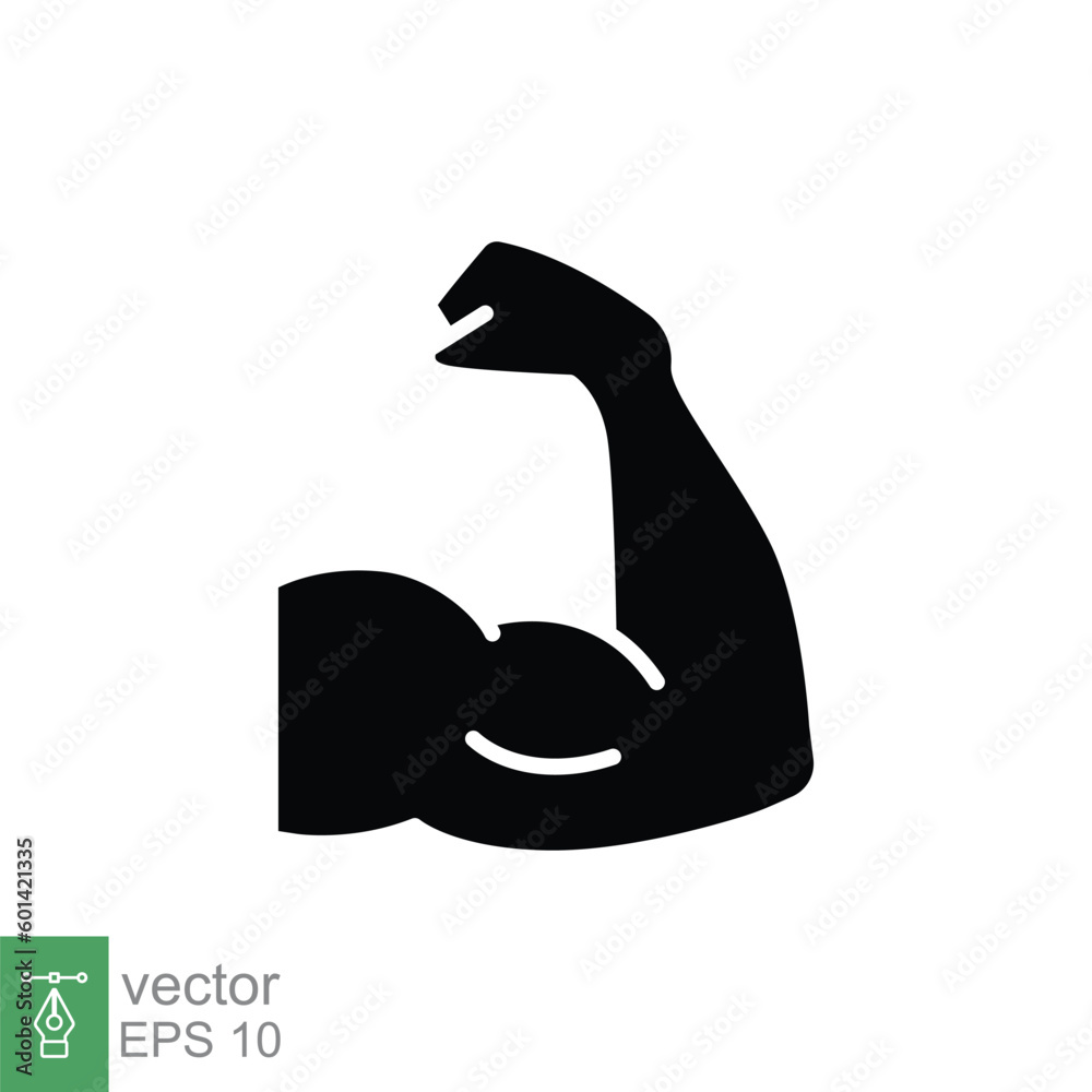 Muscle icon. Simple solid style. Strong arm, strength, bicep, flex, hand, body growth, power concept. Black silhouette, glyph symbol. Vector symbol illustration isolated on white background. EPS 10. Muscle icon. Simple solid style. Strong arm, strength, bicep, flex, hand, body growth, power concept. Black silhouette, glyph symbol. Vector symbol illustration isolated on white background. EPS 10.