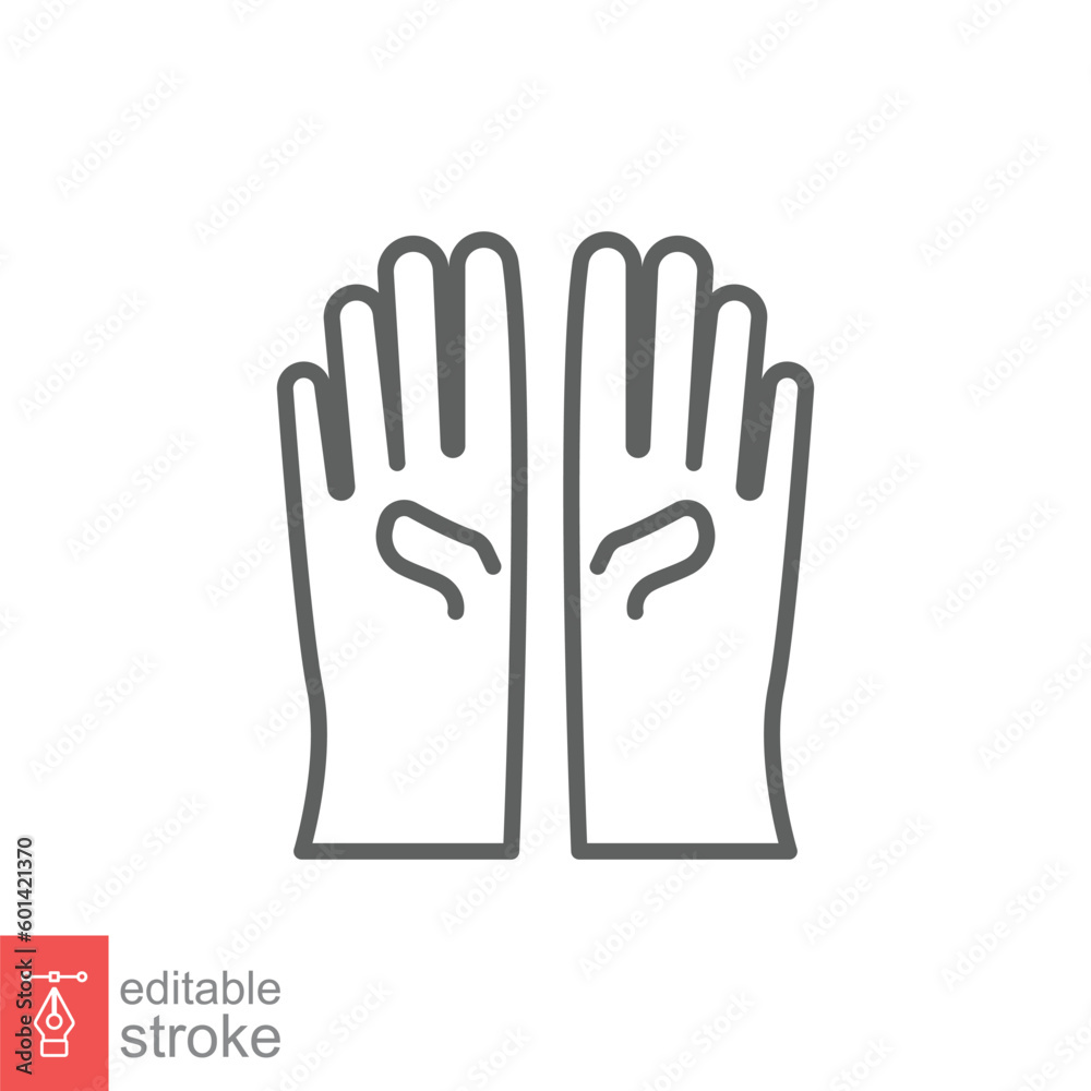 Latex hand gloves icon. Simple outline style. Medical, cleaning, rubber, surgeon, safety concept. Thin line symbol. Vector symbol illustration isolated on white background. Editable stroke EPS 10. Latex hand gloves icon. Simple outline style. Medical, cleaning, rubber, surgeon, safety concept. Thin line symbol. Vector symbol illustration isolated on white background. Editable stroke EPS 10.