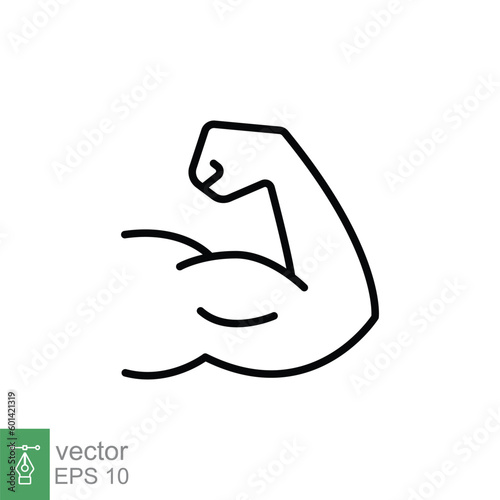 Muscle icon. Simple outline style. Strong arm, strength, bicep, flex, hand, body growth, power concept. Thin line symbol. Vector symbol illustration isolated on white background. EPS 10.