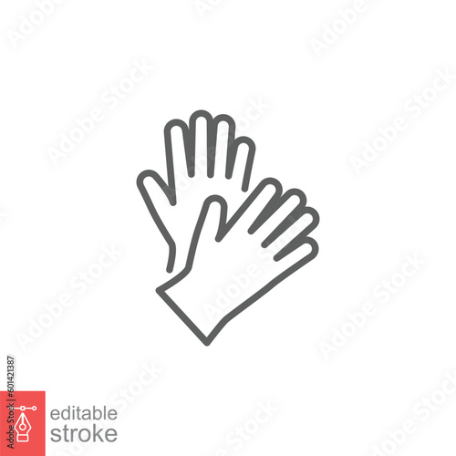 Latex hand gloves icon. Simple outline style. Medical, cleaning, rubber, surgeon, safety concept. Thin line symbol. Vector symbol illustration isolated on white background. Editable stroke EPS 10.