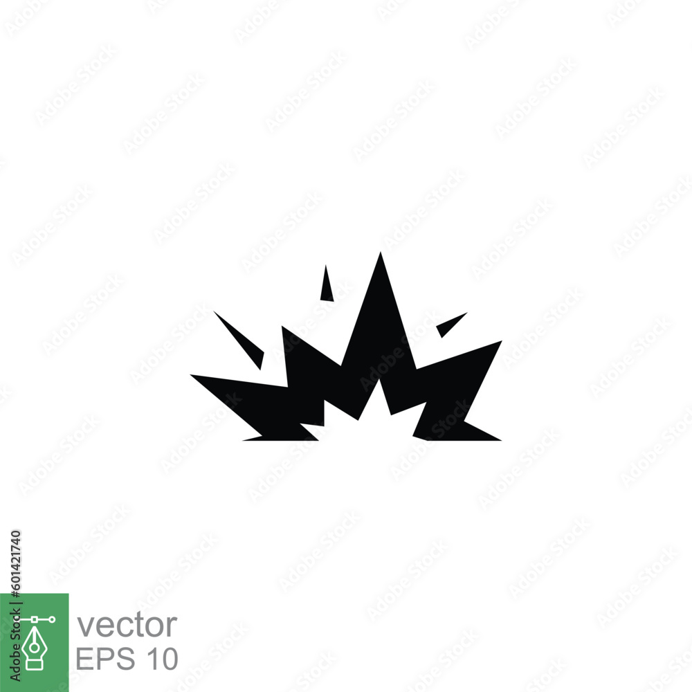 Explosion icon. Simple solid style. Blast, dynamite, fire, spark, demolition, explosive concept. Black silhouette, glyph symbol. Vector symbol illustration isolated on white background. EPS 10. Explosion icon. Simple solid style. Blast, dynamite, fire, spark, demolition, explosive concept. Black silhouette, glyph symbol. Vector symbol illustration isolated on white background. EPS 10.