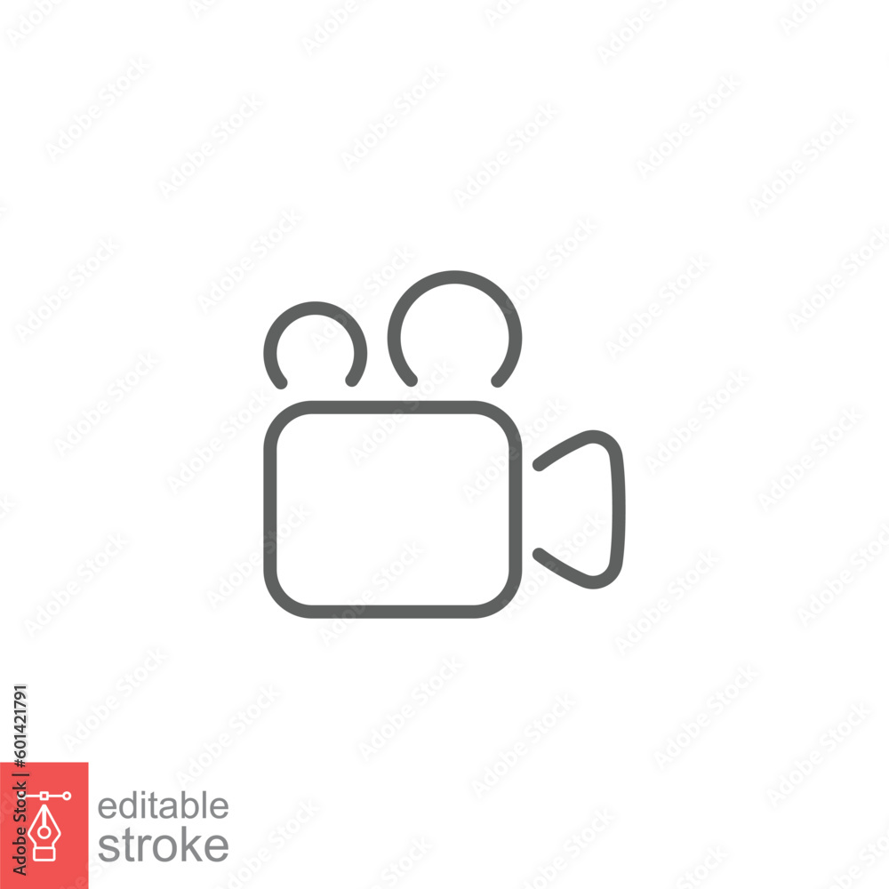 Video camera icon. Simple outline style. Movie, film, shoot, capture, camcorder, videography concept. Thin line symbol. Vector symbol illustration isolated on white background. Editable stroke EPS 10. Video camera icon. Simple outline style. Movie, film, shoot, capture, camcorder, videography concept. Thin line symbol. Vector symbol illustration isolated on white background. Editable stroke EPS 10.