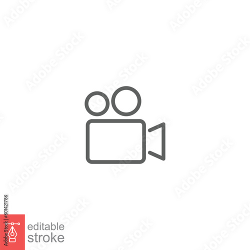 Video camera icon. Simple outline style. Movie, film, shoot, capture, camcorder, videography concept. Thin line symbol. Vector symbol illustration isolated on white background. Editable stroke EPS 10.