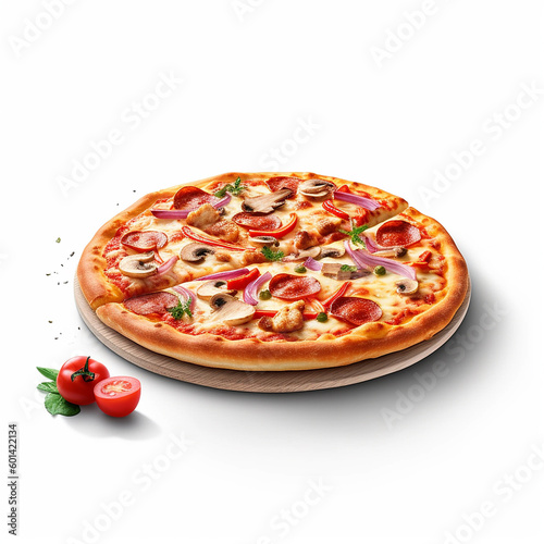 Pepperoni pizza on a white background, Generative AI