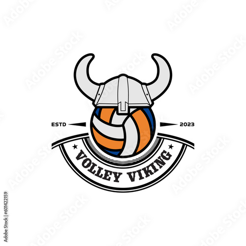 Volleyball And Viking helmet For Volly team Logo or volleyball tournament vector design