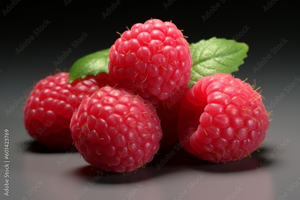 3d raspberries on a black background. AI generated 3d raspberries on a black background. AI generated