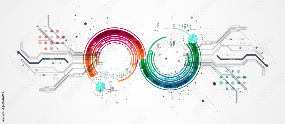 Obraz premium Abstract background with plexus effect. Scientific and technological concept with the use of technical elements formed in the shape of a circle.