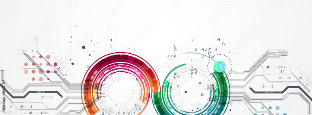 Obraz premium Abstract background with plexus effect. Scientific and technological concept with the use of technical elements formed in the shape of a circle.