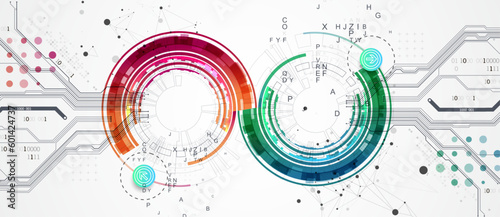 Abstract background with plexus effect. Scientific and technological concept with the use of technical elements formed in the shape of a circle.