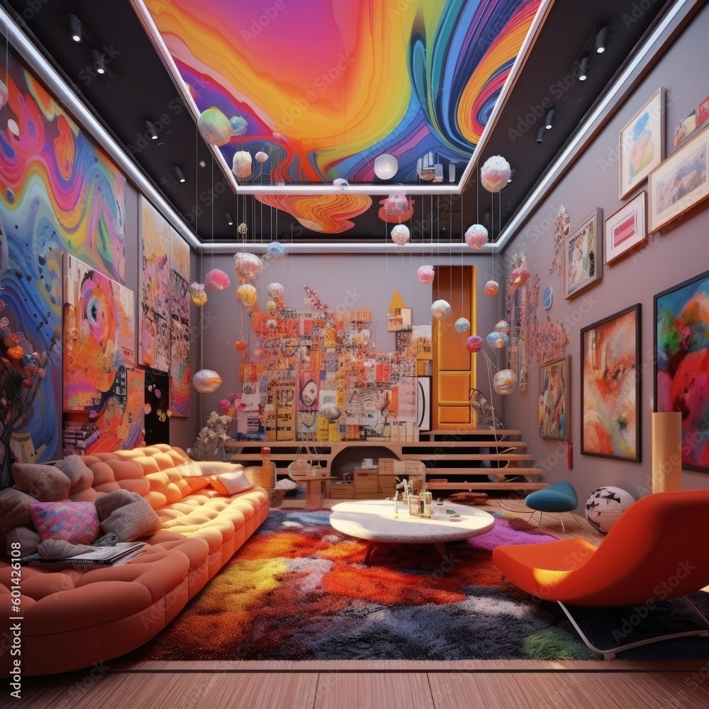 abstract living room scene color intense 