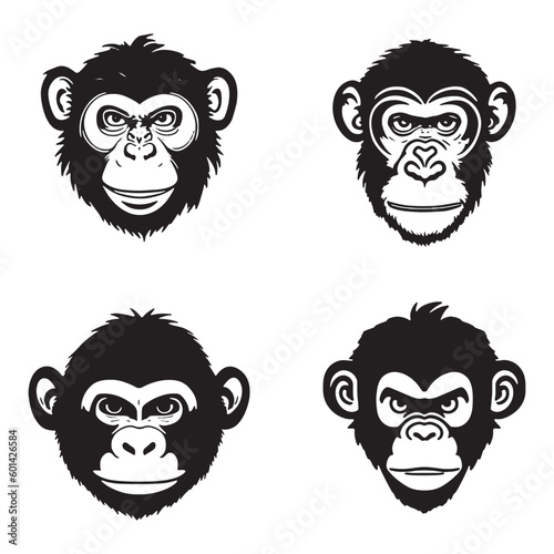 Monkey face with angry and funny expression. Monkey head logo vector set, monkey face logo isolated. monkey logo, icon illustration. animal pet logo vector
