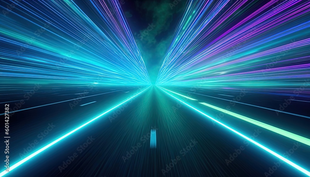 high speed in motion neon lights on an empty road, generative ai high speed in motion neon lights on an empty road, generative ai