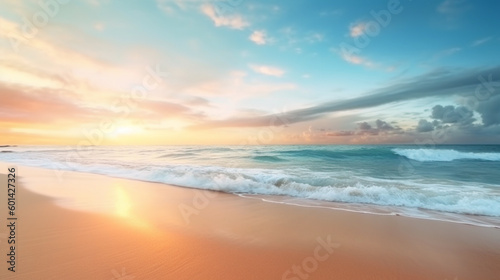 Beautiful outdoor landscape of sea and tropical beach at sunset or sunrise time © DLC Studio