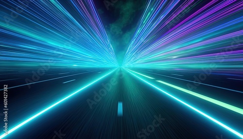 high speed in motion neon lights on an empty road, generative ai