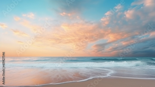 Beautiful outdoor landscape of sea and tropical beach at sunset or sunrise time