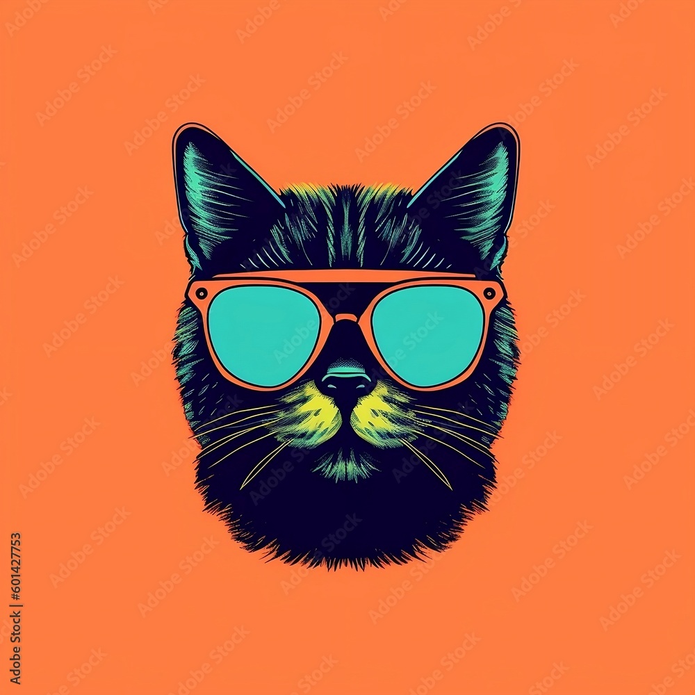Black cat with sunglasses. Generative AI