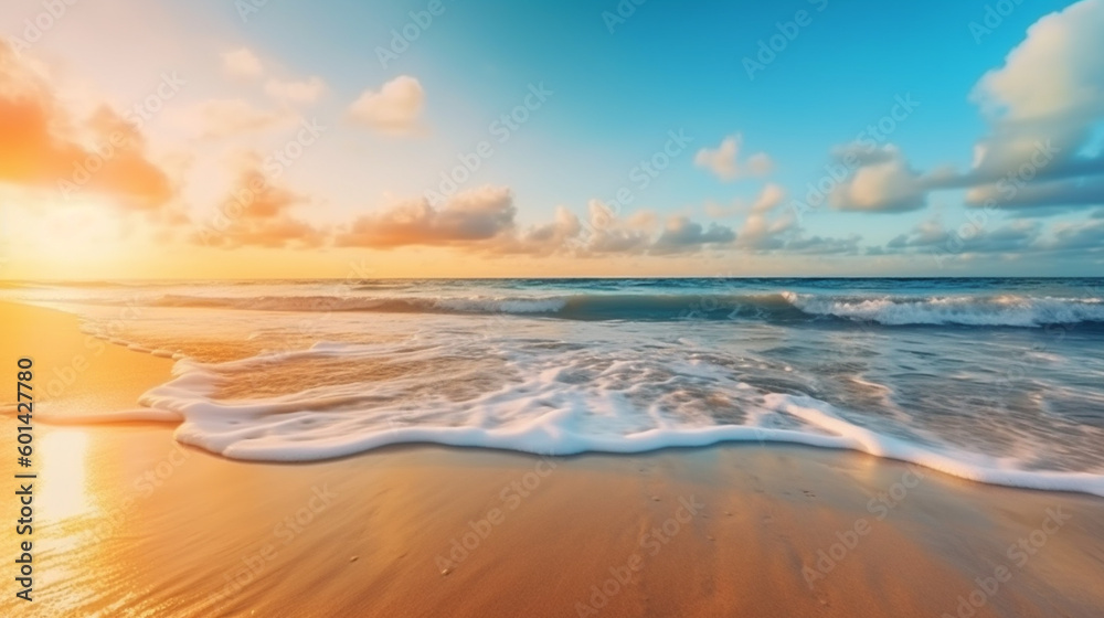 Fototapeta premium Beautiful outdoor landscape of sea and tropical beach at sunset or sunrise time