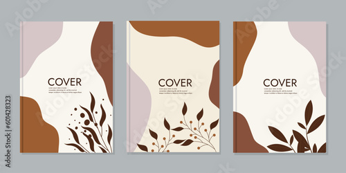 A4 vector cover mockup vertical orientation of front and back pages. book design with abstract plant pattern illustration. Collection of brochure templates, books, notebooks, catalogs, cards. layout 