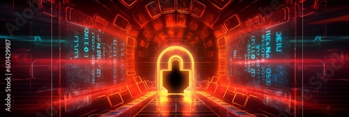cloud solution, cloud storage, digital lock, file sharing, cybersecurity, network safety, illustration, cyber attack protection, cyber threads protection, threads, hacker, protect, lock, Generative 
