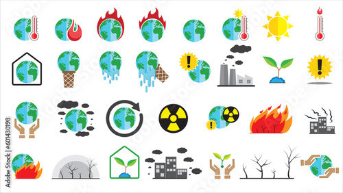 Climate change or global warming icon vector set. isolated on white background. Vector illustration in modern flat design.