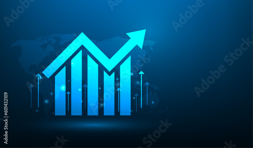 Arrow business growing up to success digital technology. trading growth concept. market chart profit money. finance trend economy in global. vector illustration fantastic low poly design.