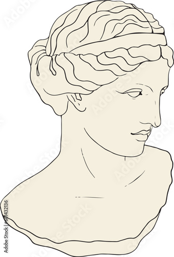 greek woman sculpture, antique classical sculpture, ancient sculpture, hand drawn, boho colors, classical sculpture, modern style, vector.