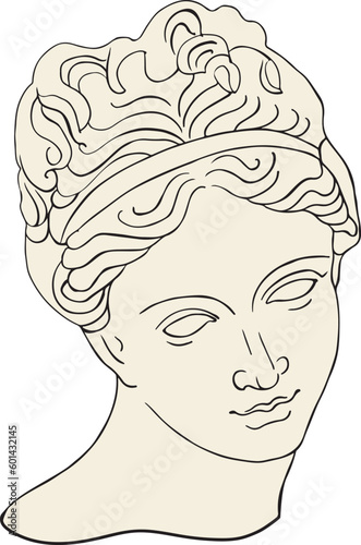 greek woman sculpture, antique classical sculpture, ancient sculpture, hand drawn, boho colors, classical sculpture, modern style, vector.