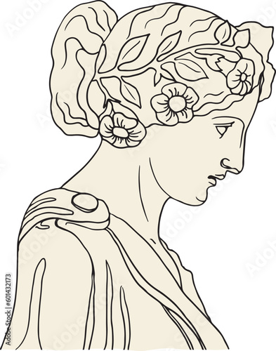 greek woman sculpture, antique classical sculpture, ancient sculpture, hand drawn, boho colors, classical sculpture, modern style, vector.