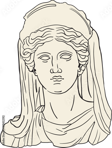 greek woman sculpture, antique classical sculpture, ancient sculpture, hand drawn, boho colors, classical sculpture, modern style, vector.