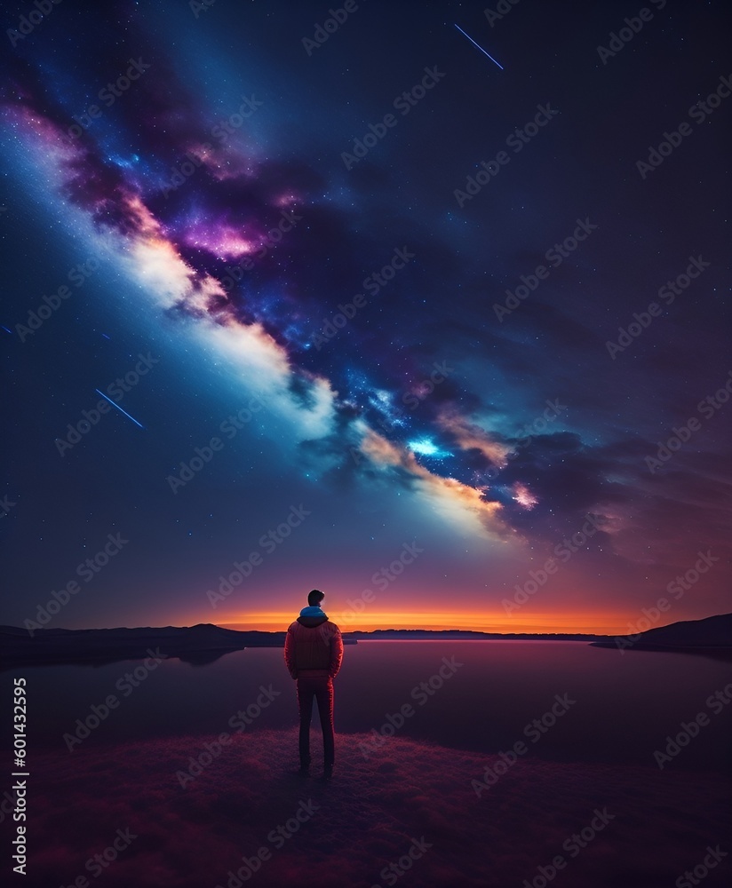 Obraz premium Man looking the starry sky