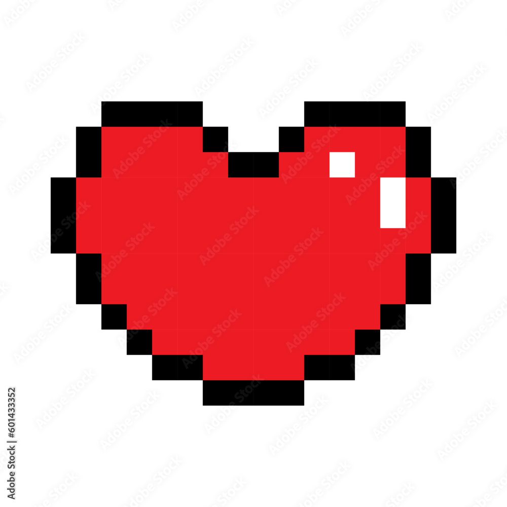 Pixel art heart icon symbol. Flat design, isolated on white background, EPS10 vector