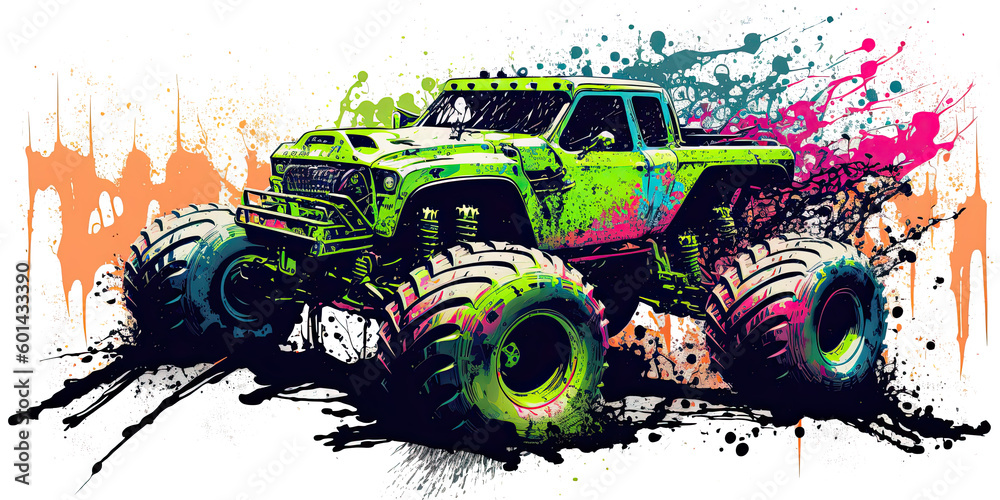 Monster Mudder Big 4x4 Truck Transparent Background Generative AI Illustration