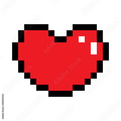 Pixel art heart icon symbol. Flat design, isolated on white background, EPS10 vector