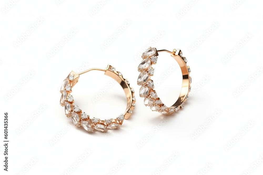 Jewelry, Hoop diamond earring on white background (Ai generated) Jewelry, Hoop diamond earring on white background (Ai generated)