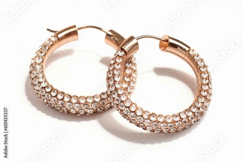 Jewelry, Hoop diamond earring on white background (Ai generated)