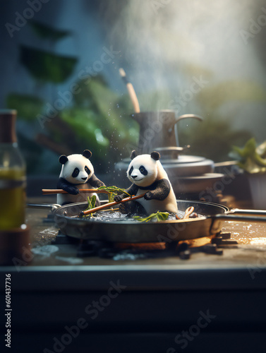 pandas eating together
