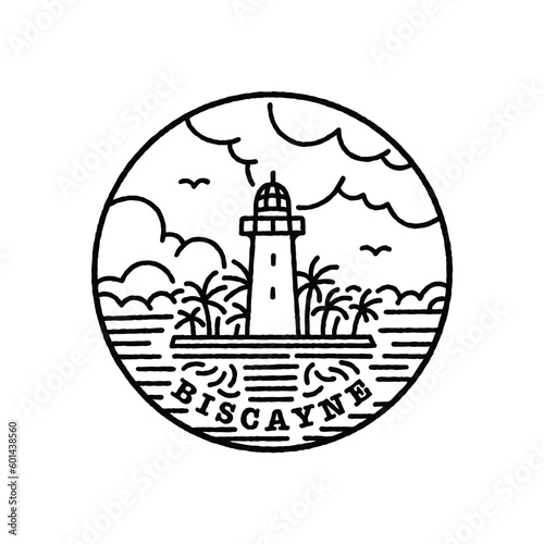 Vintage vector black and white round label. National parks of the USA. Biscayne. Florida.