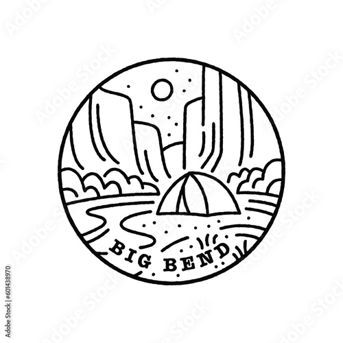Vintage vector black and white round label. National parks of the USA. Big Bend. Texas.