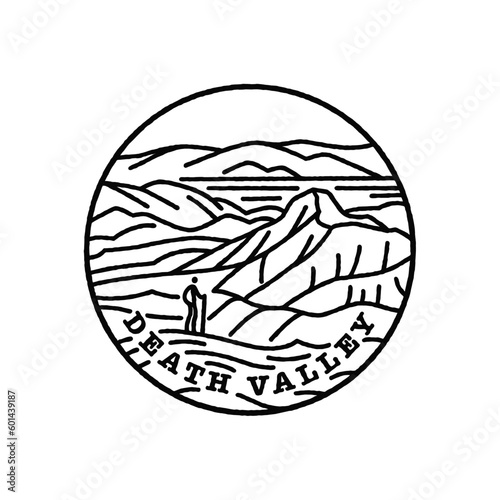 Vintage vector black and white round label. National parks of the USA. Death valley. California, Nevada.