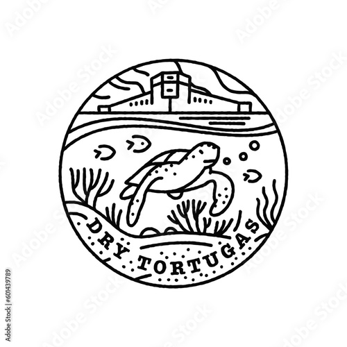 Vintage vector black and white round label. National parks of the USA. Dry Tortugas. Florida.