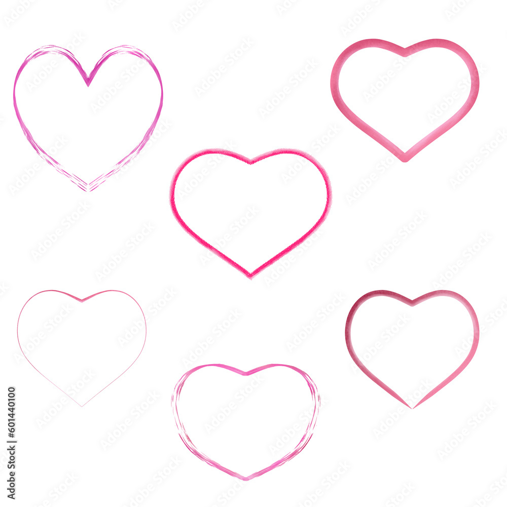 Hearts hand drawn different color and shape. watercolor painting isolated on white background
