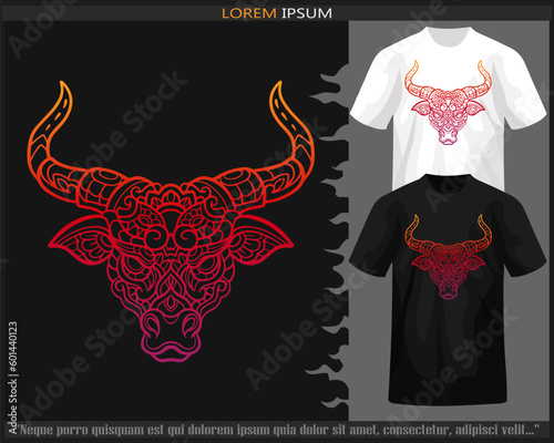 Gradient Colorful Bull head mandala arts isolated on black and white t shirt.