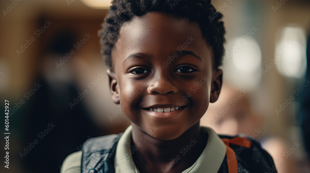Diversity and Minority Representation In Education: A Smiling Young Black School Boy Wearing a Backpack. A Happy African American Elementary School Student. Generative AI Diversity and Minority Representation In Education: A Smiling Young Black School Boy Wearing a Backpack. A Happy African American Elementary School Student. Generative AI