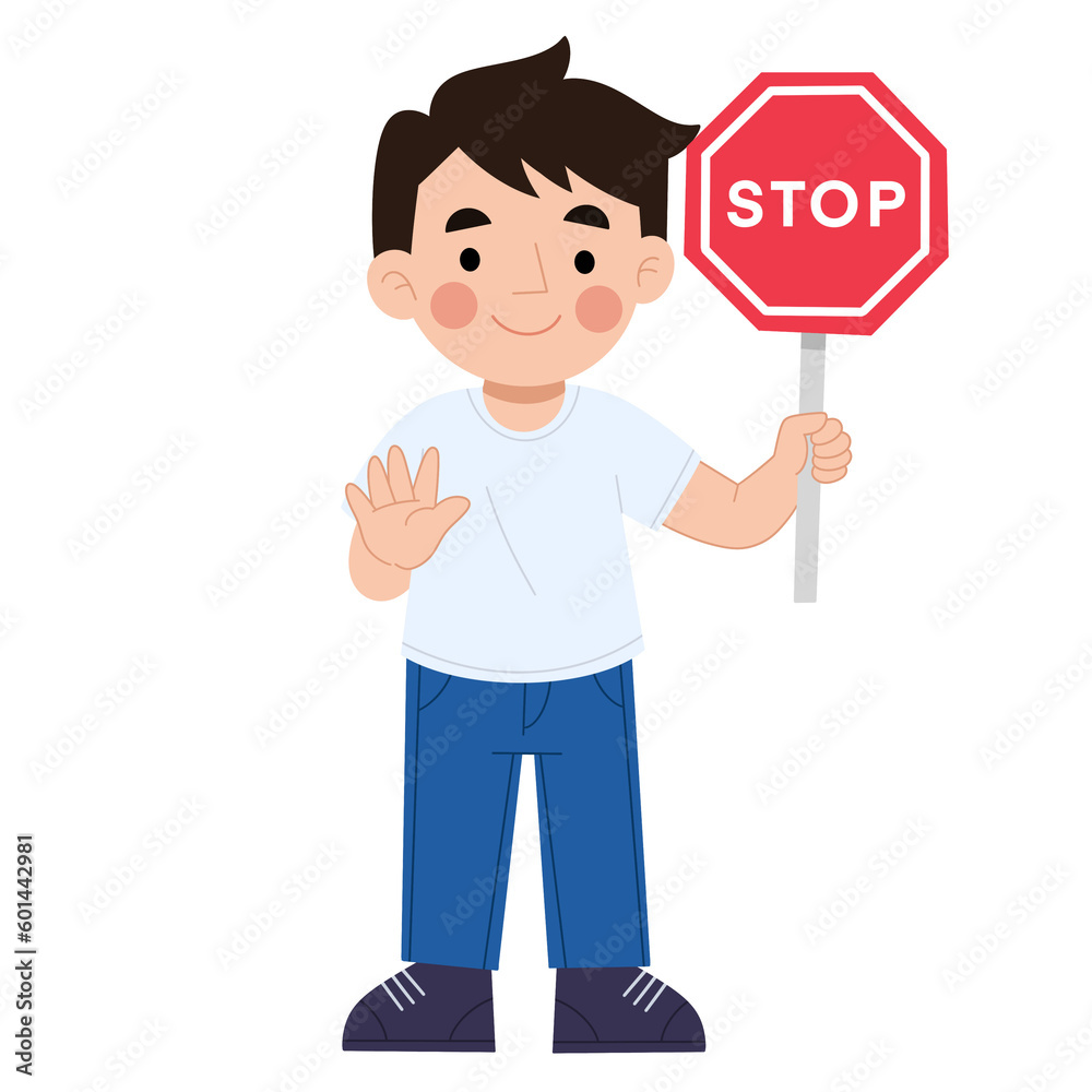 Illustration of little boy with traffic stop sign Illustration of little boy with traffic stop sign